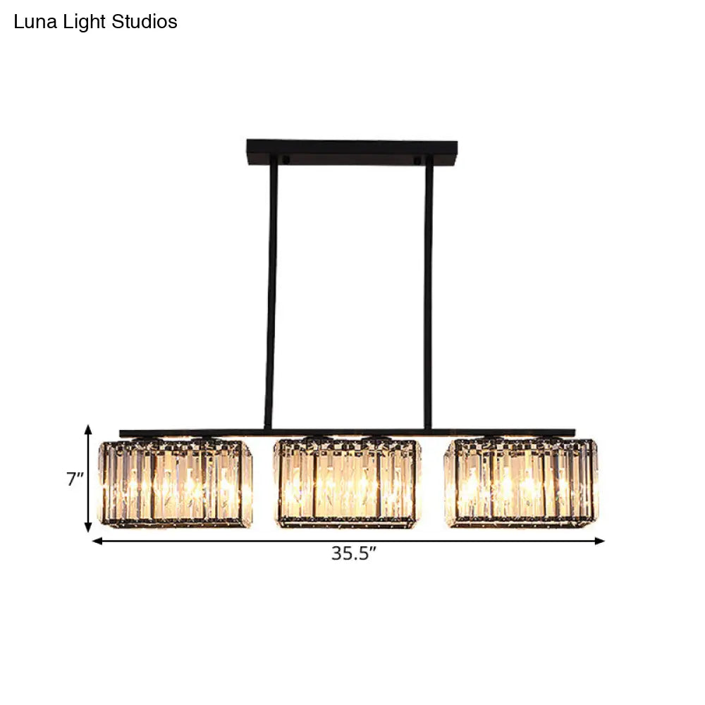 DecorBites™ Island Chandelier - Contemporary Cuboid Shade Crystal Pendant Light with Multiple Heads in Black