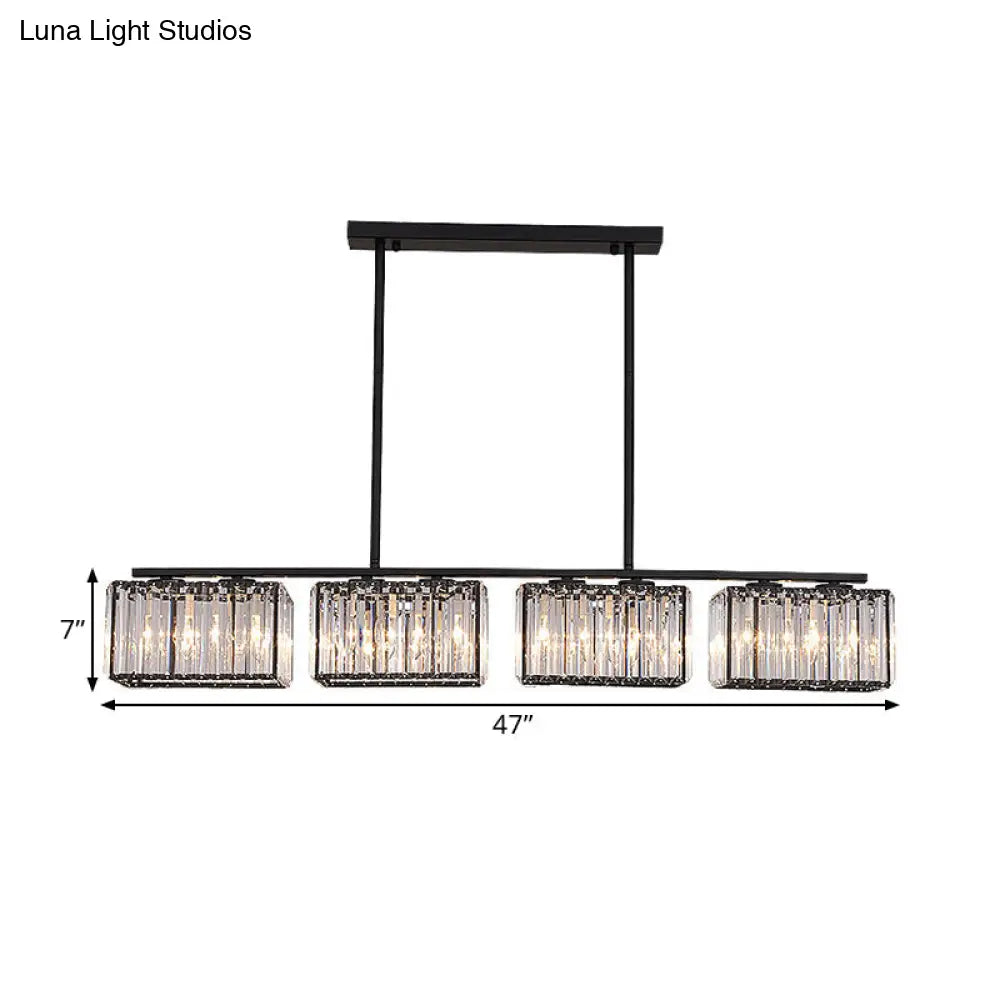 DecorBites™ Island Chandelier - Contemporary Cuboid Shade Crystal Pendant Light with Multiple Heads in Black