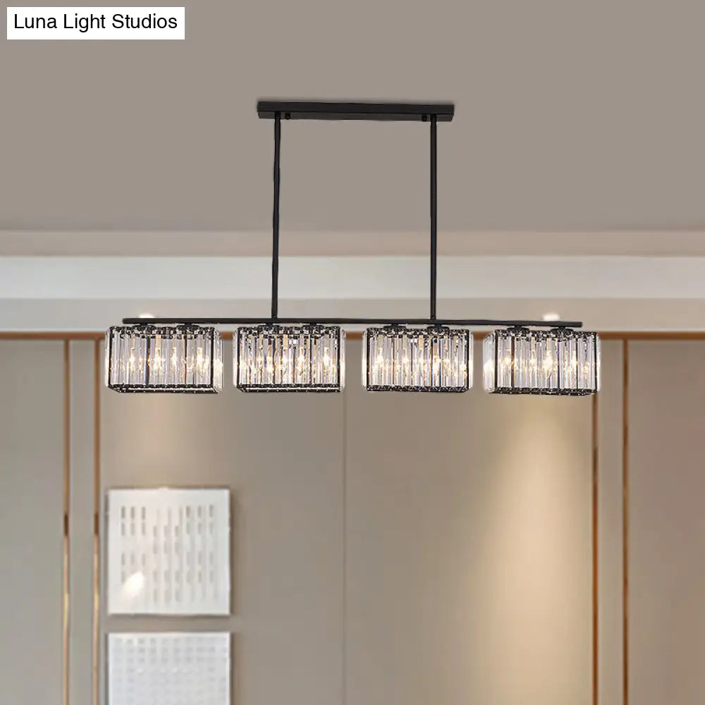 DecorBites™ Island Chandelier - Contemporary Cuboid Shade Crystal Pendant Light with Multiple Heads in Black
