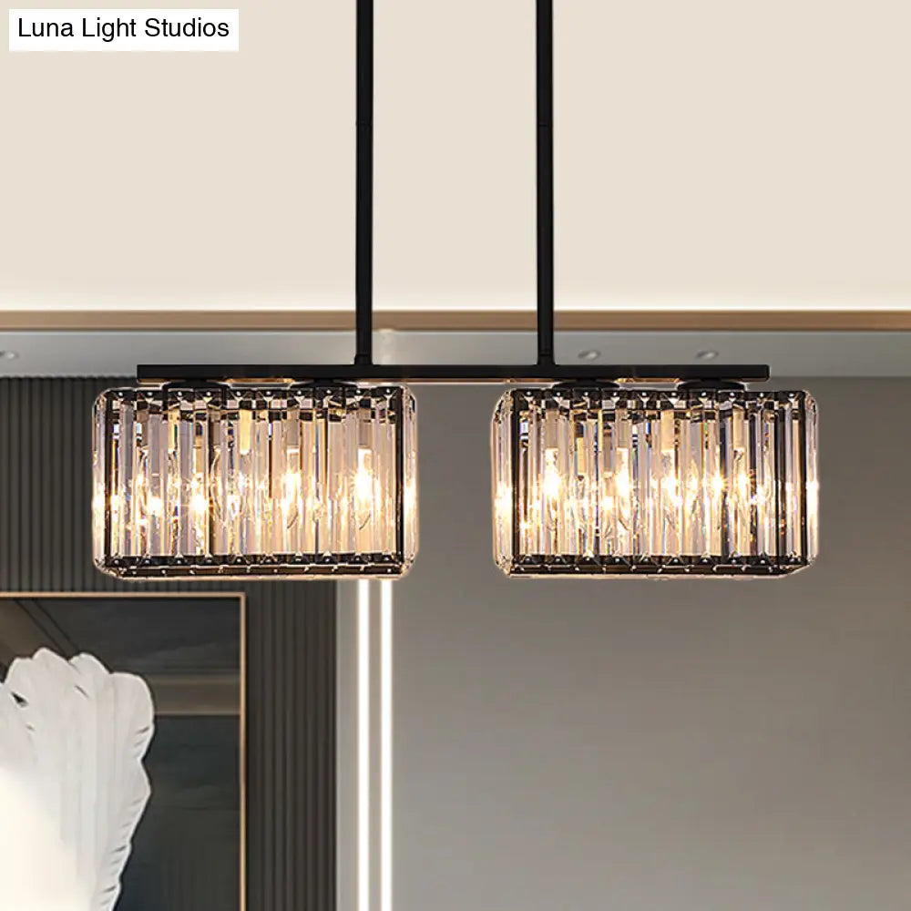 DecorBites™ Island Chandelier - Contemporary Cuboid Shade Crystal Pendant Light with Multiple Heads in Black