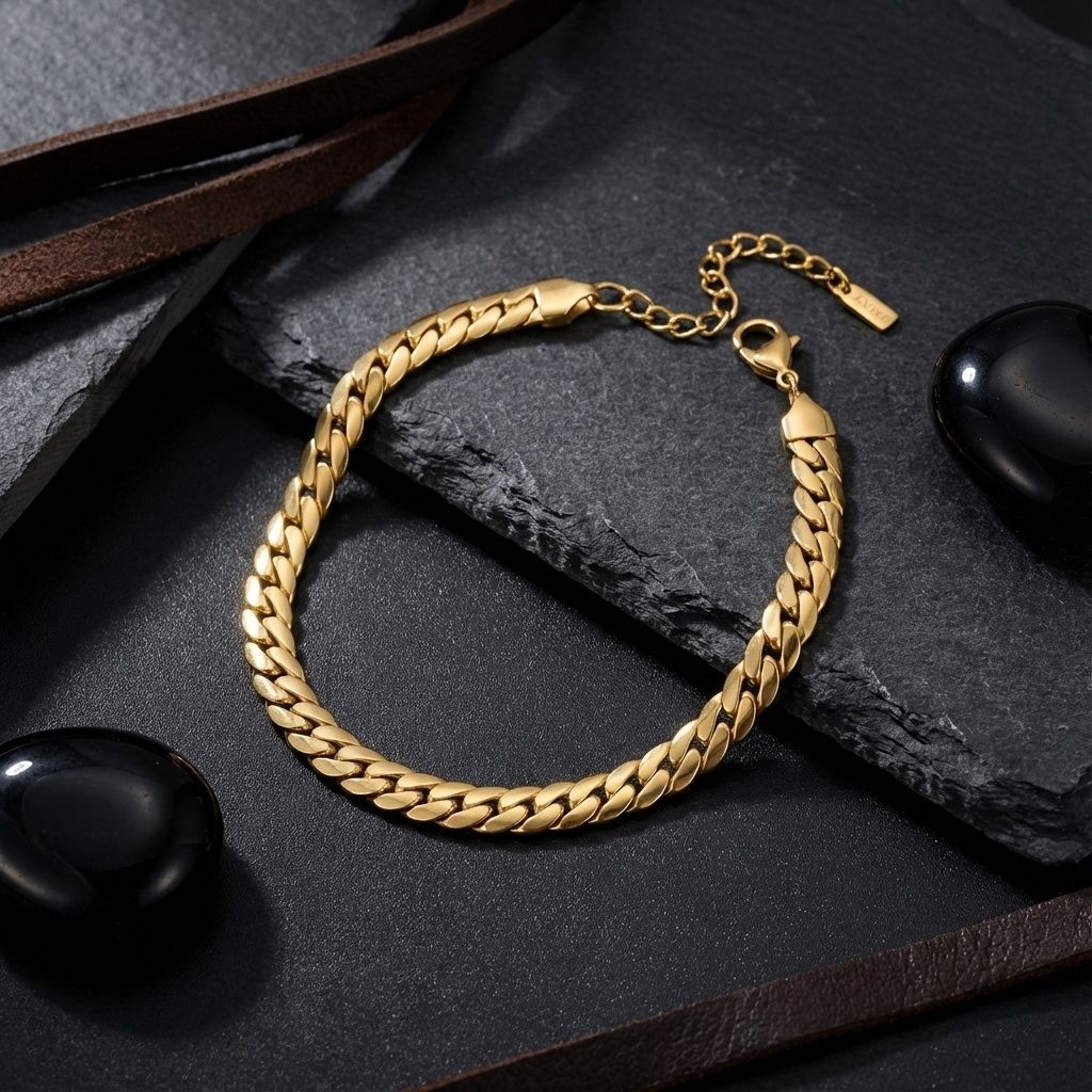 Herringbone Chain Anklet 6.5mm 18K Gold Steel Stylish Jewelry Accessory