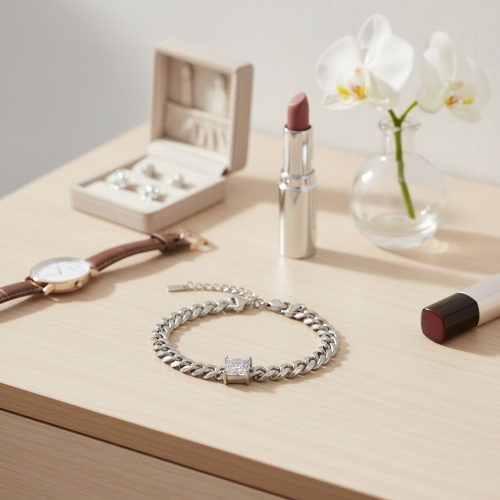 Cuban Chain Bracelet Silver Steel with Princess CZ – Stylish Statement Jewelry