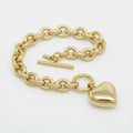 Toggle Heart Rolo Chain Bracelet 18K Gold Steel Stylish Chic Jewelry