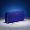 Evening Clutch Bag Blue Rhinestone Flap Stylish Chic XLong