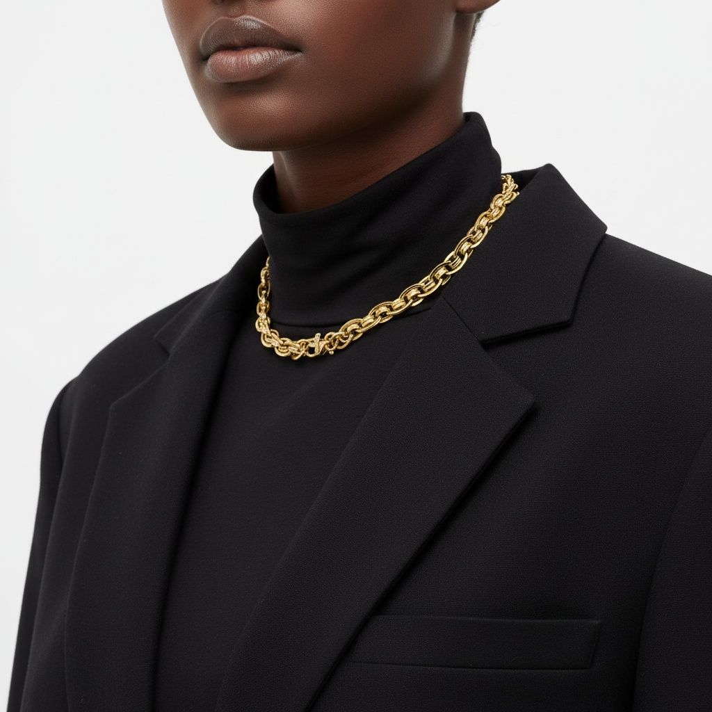 Chain Necklace 8mm 18K Gold Steel Handmade Stylish Statement Jewelry