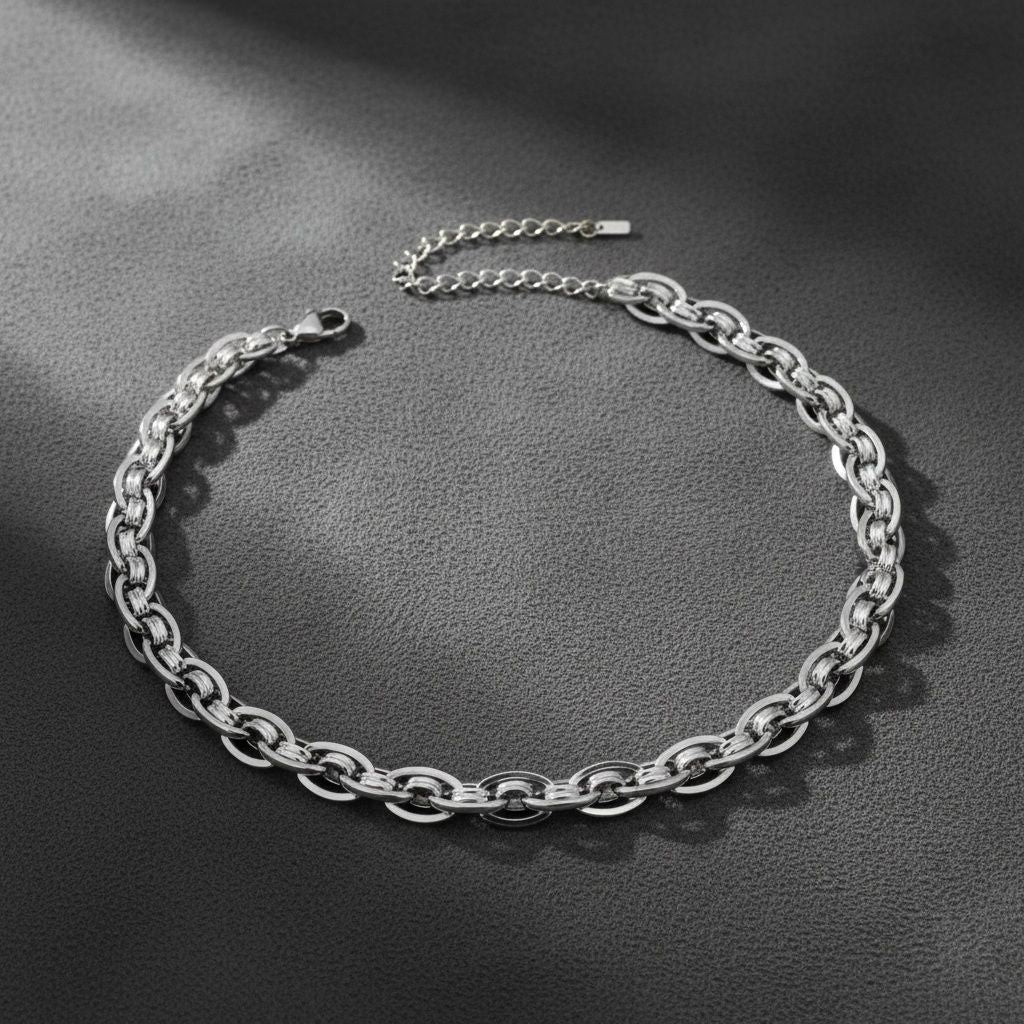 Chain Necklace 8mm Silver Stainless Steel Handmade Stylish Fashion Jewelry