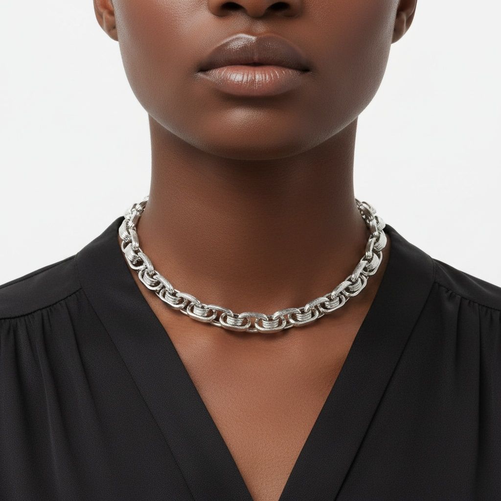 Chain Necklace 8mm Silver Stainless Steel Handmade Stylish Fashion Jewelry