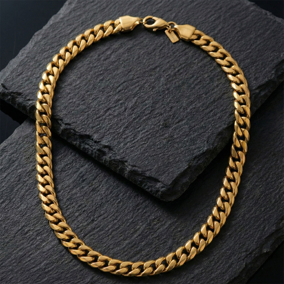 Men’s 8mm 20in 18K Gold Stainless Steel Miami Chain Necklace Stylish Statement Jewelry