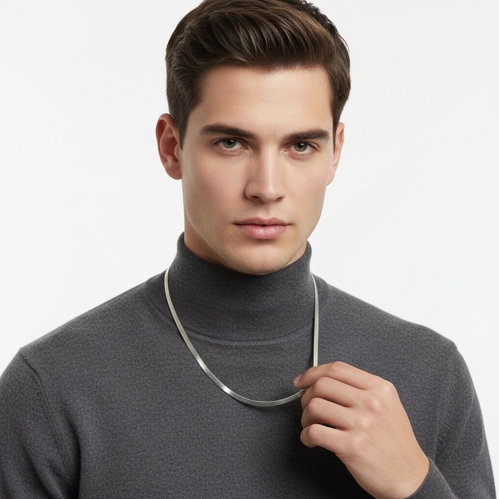 Men’s Stainless Steel Herringbone Chain Necklace 20in 6.5mm Stylish Chic