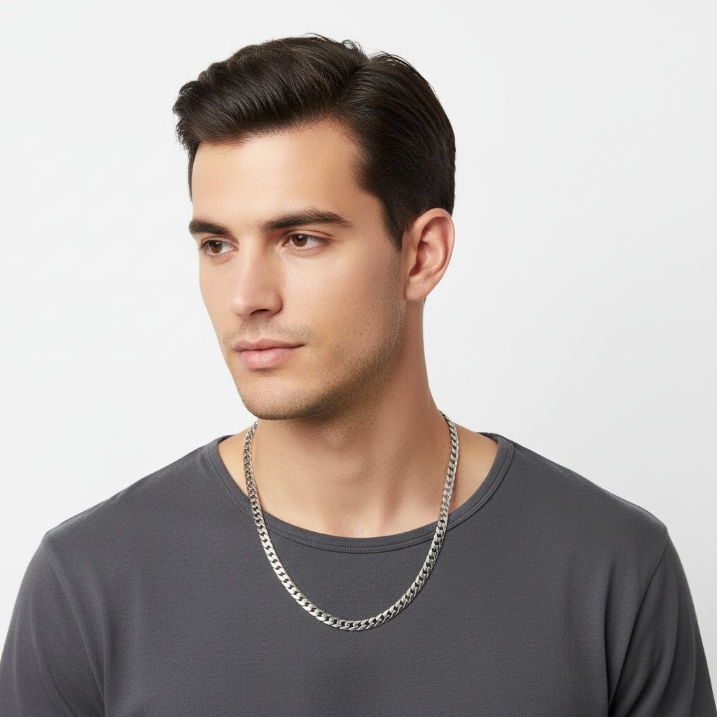 Men’s Silver Stainless Steel 10mm Curb Chain Necklace 20in Trendy Jewelry