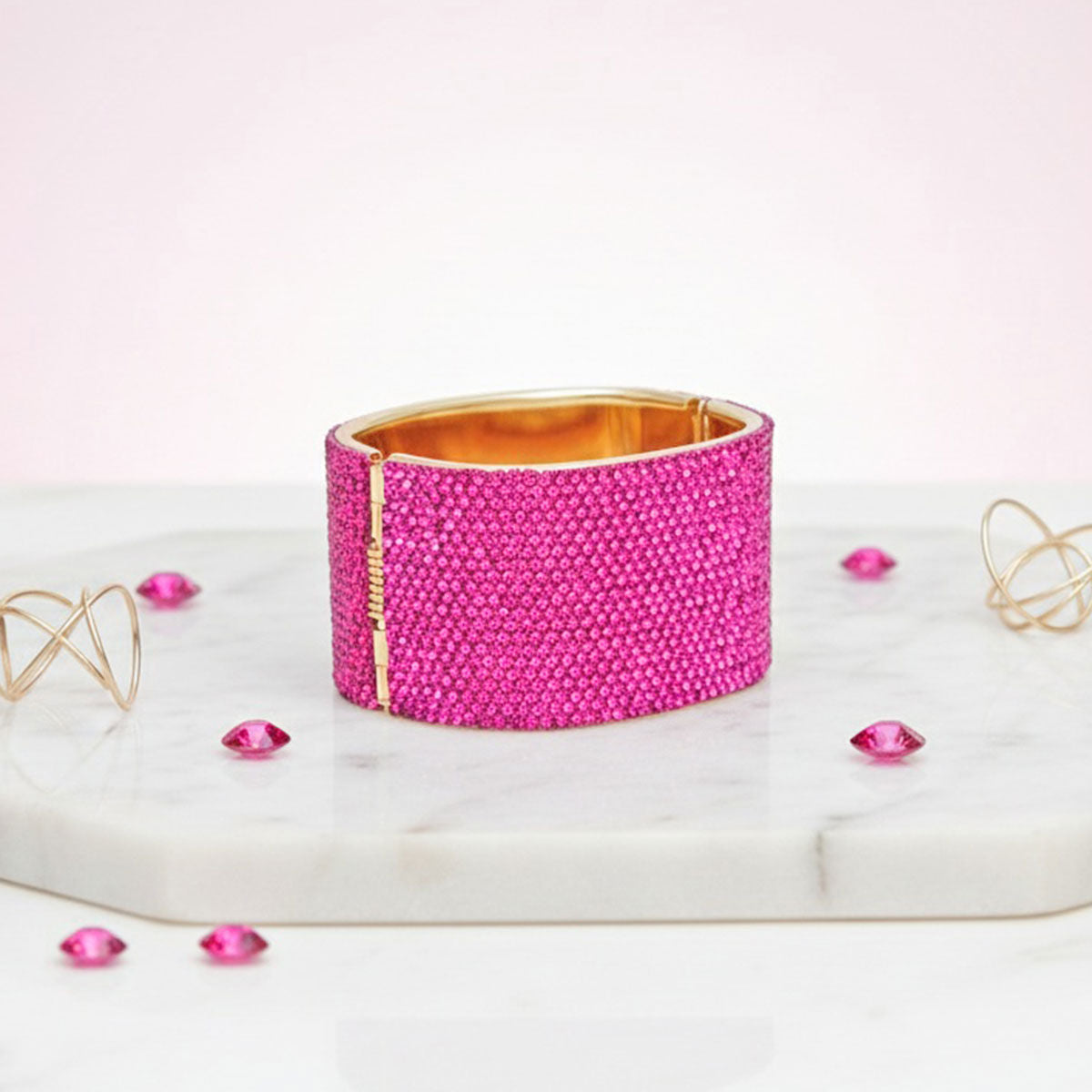 Statement Bracelet Cuff Confident Glamor Fuchsia Pave Finish Stylish Chic