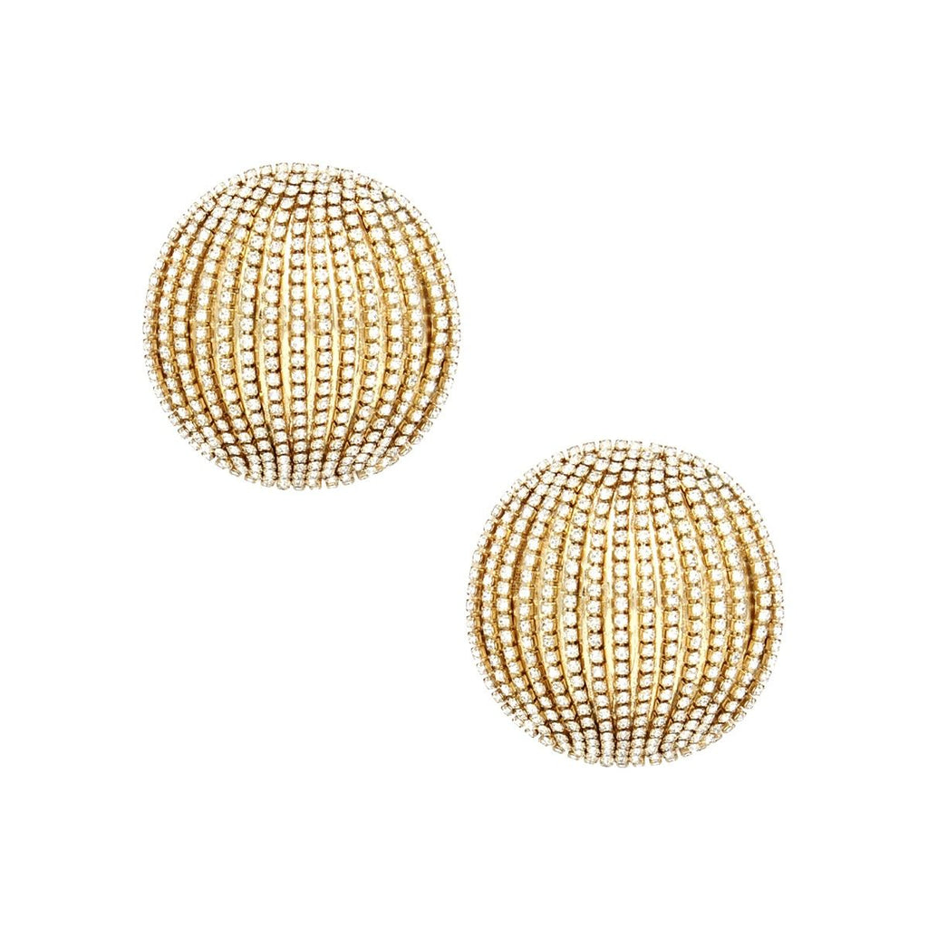Polished Gold Domed Stud Earrings with Striped Shimmer – Stylish Statement Jewelry