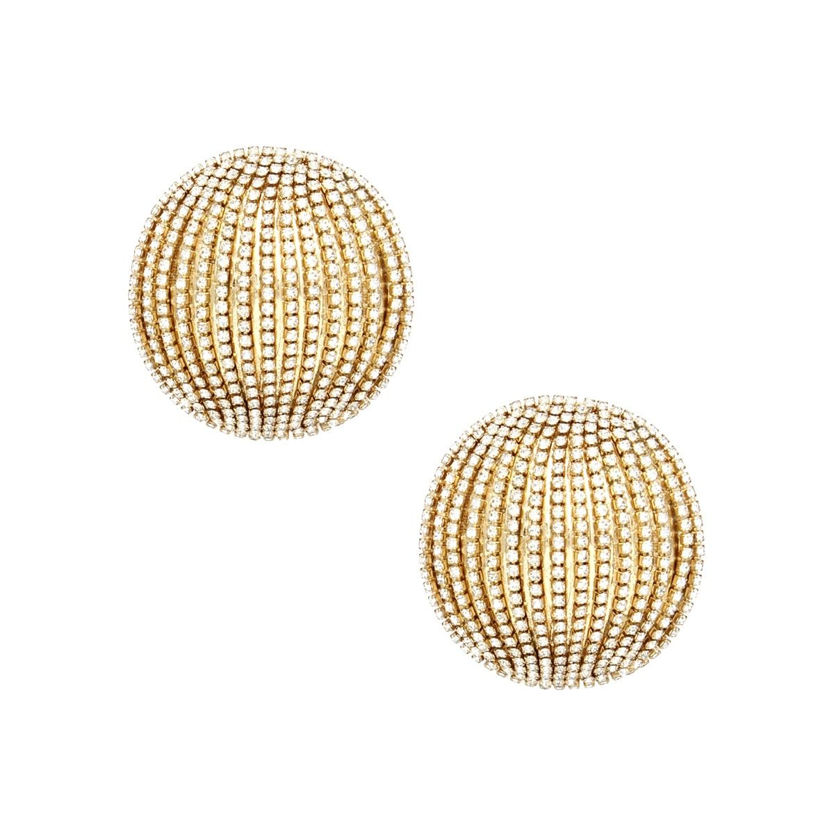 Polished Gold Domed Stud Earrings with Striped Shimmer – Stylish Statement Jewelry