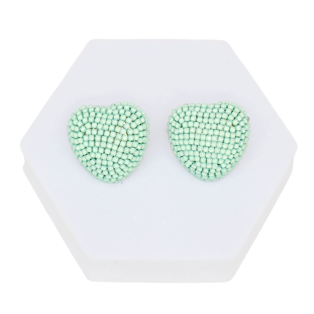 Dazzling Pastel Mint Domed Heart Stud Earrings – Stylish Fashion Jewelry