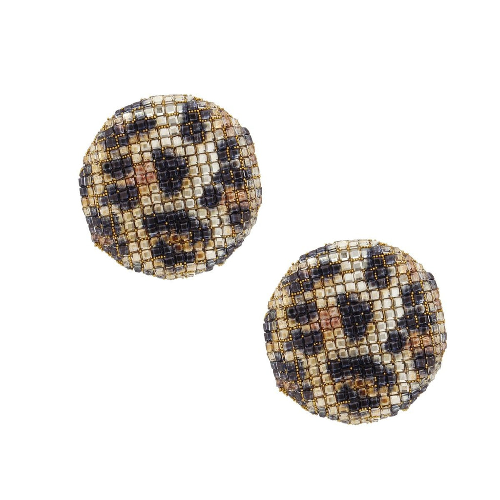 Rhinestone Disc Stud Earrings with Leopard Mosaic – Stylish Statement Jewelry