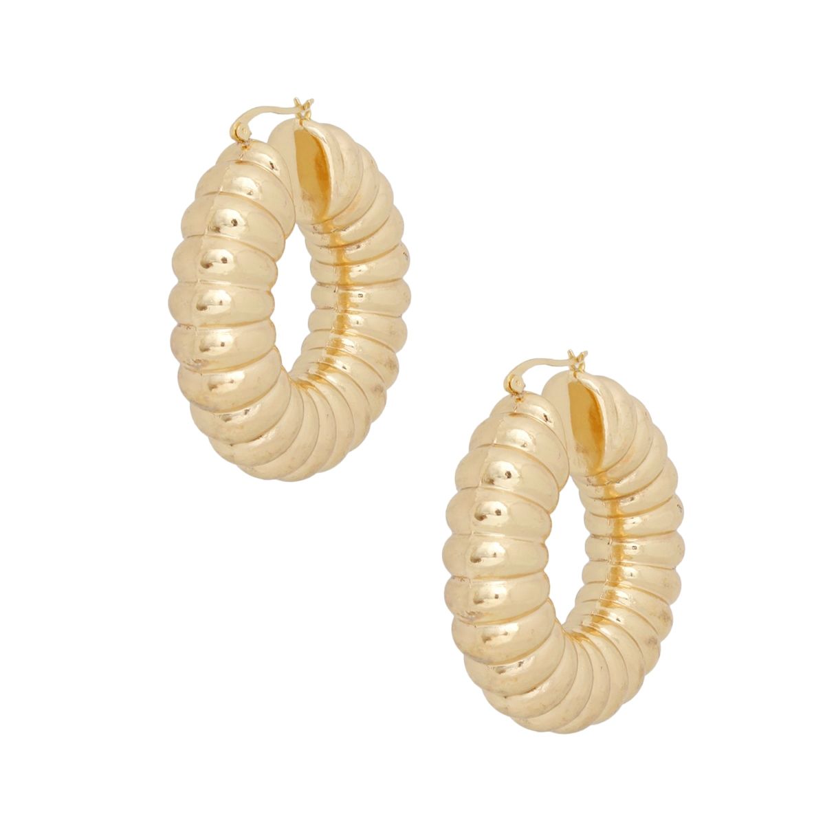Chunky Gold Hoop Earrings Ribbed Bubble Statement Fashion Jewelry