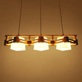 DecorBites™ Japanese Hanging Light: Trapezoid Cream Glass, 3-Bulb Pendant for Dining Room or Kitchen Island, Wood Base
