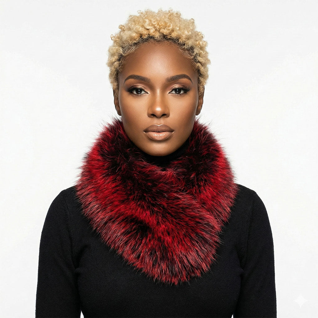 Faux Fur Scarf Red Collar Winter Stole Stylish Chic Accessory