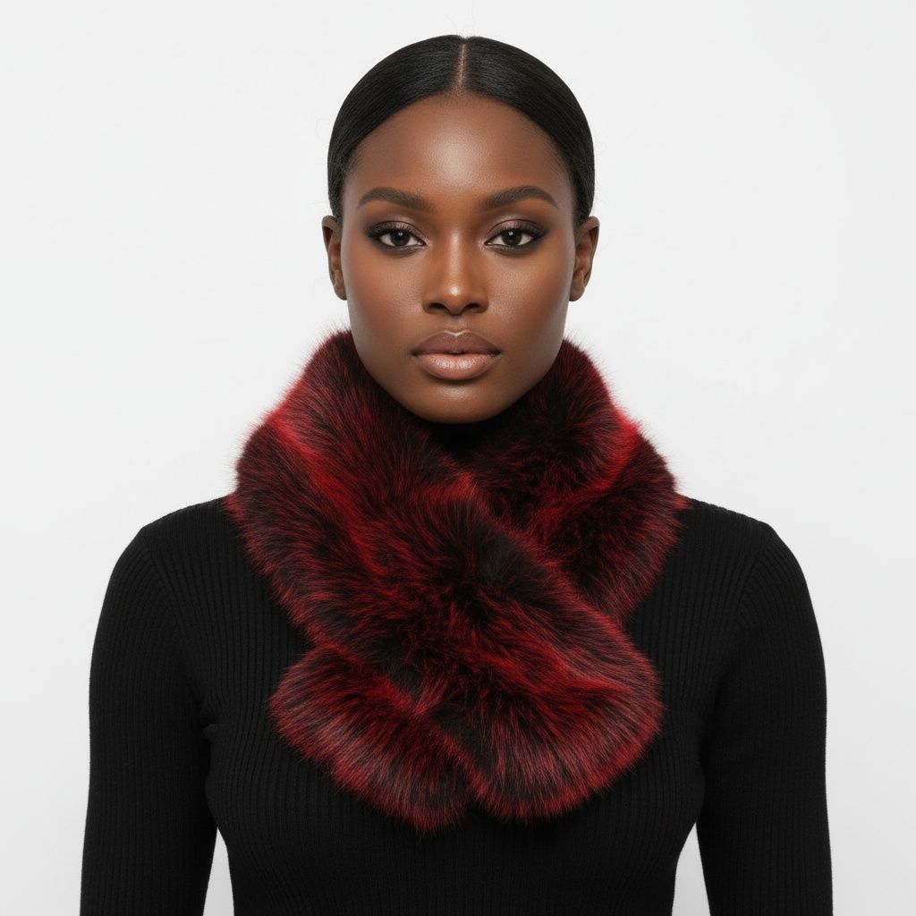 Faux Fur Scarf Red Collar Winter Stole Stylish Chic Accessory