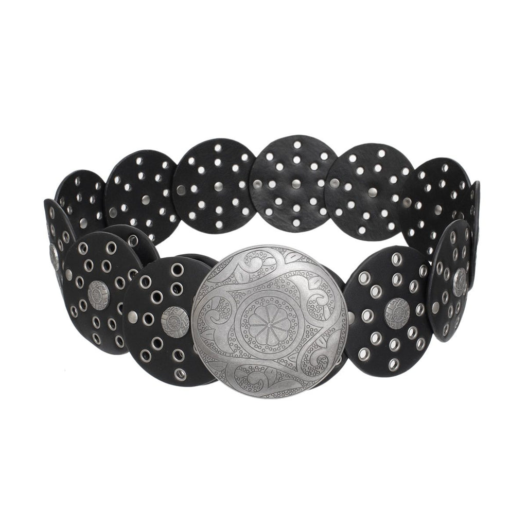 Western Belt Black Silver Circular Detail Cowboy Chic Stylish Accessory