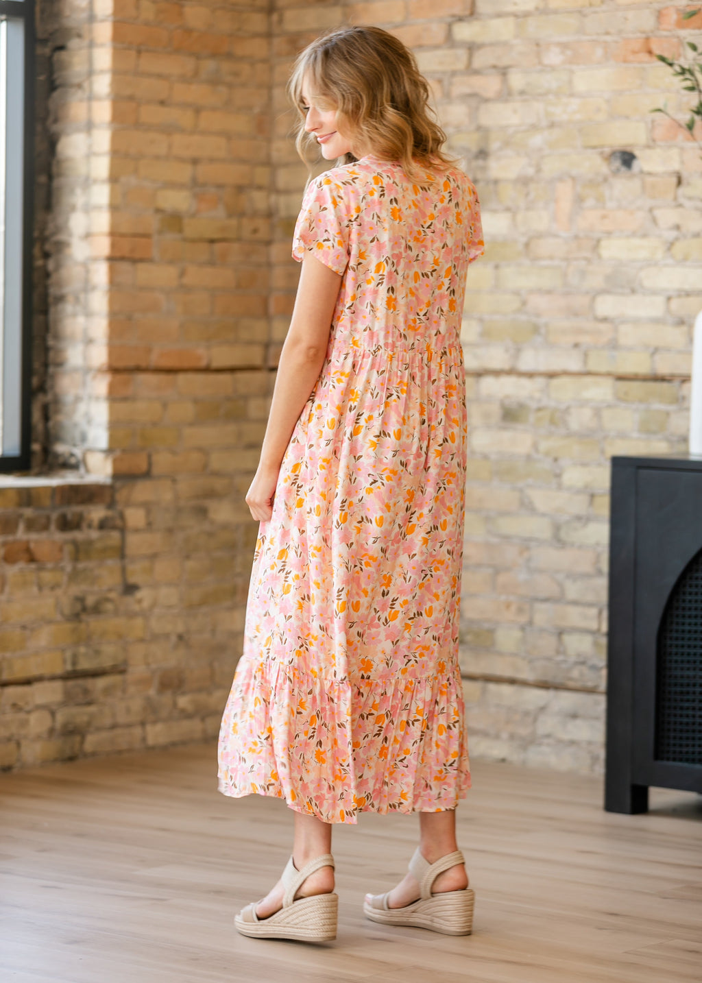 Jaydrien Floral Flutter Sleeve Midi Dress