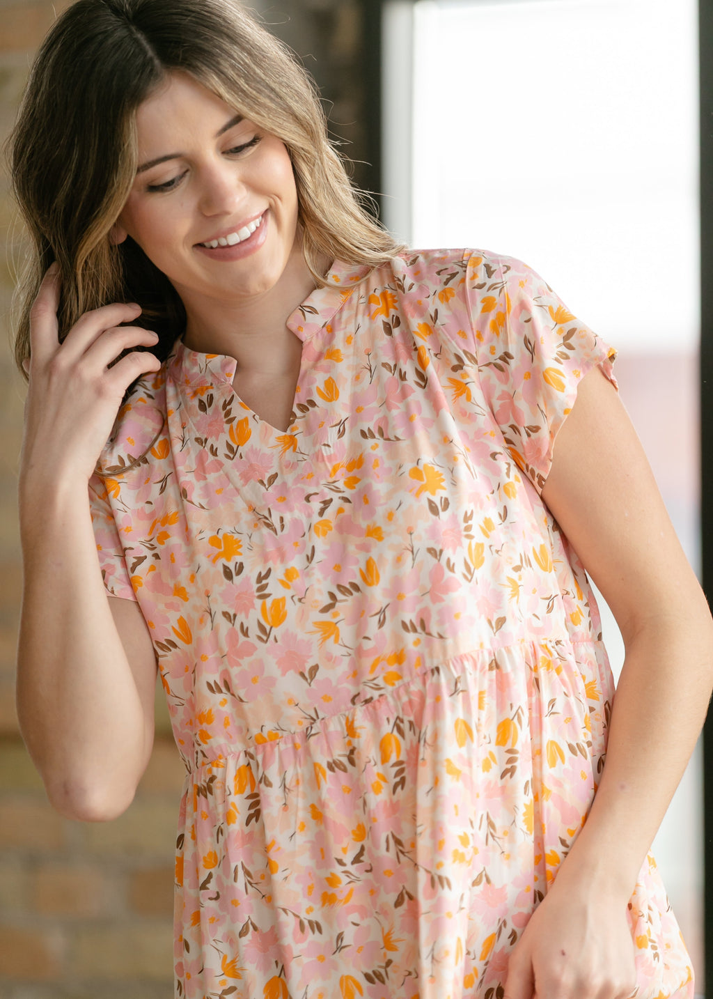 Jaydrien Floral Flutter Sleeve Midi Dress