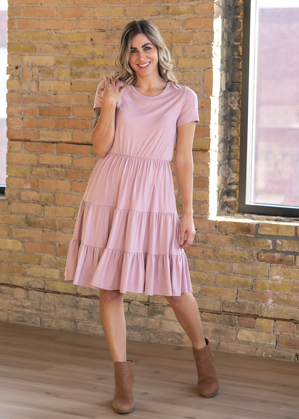 Jenna Knit Short Sleeve Tiered Midi Dress