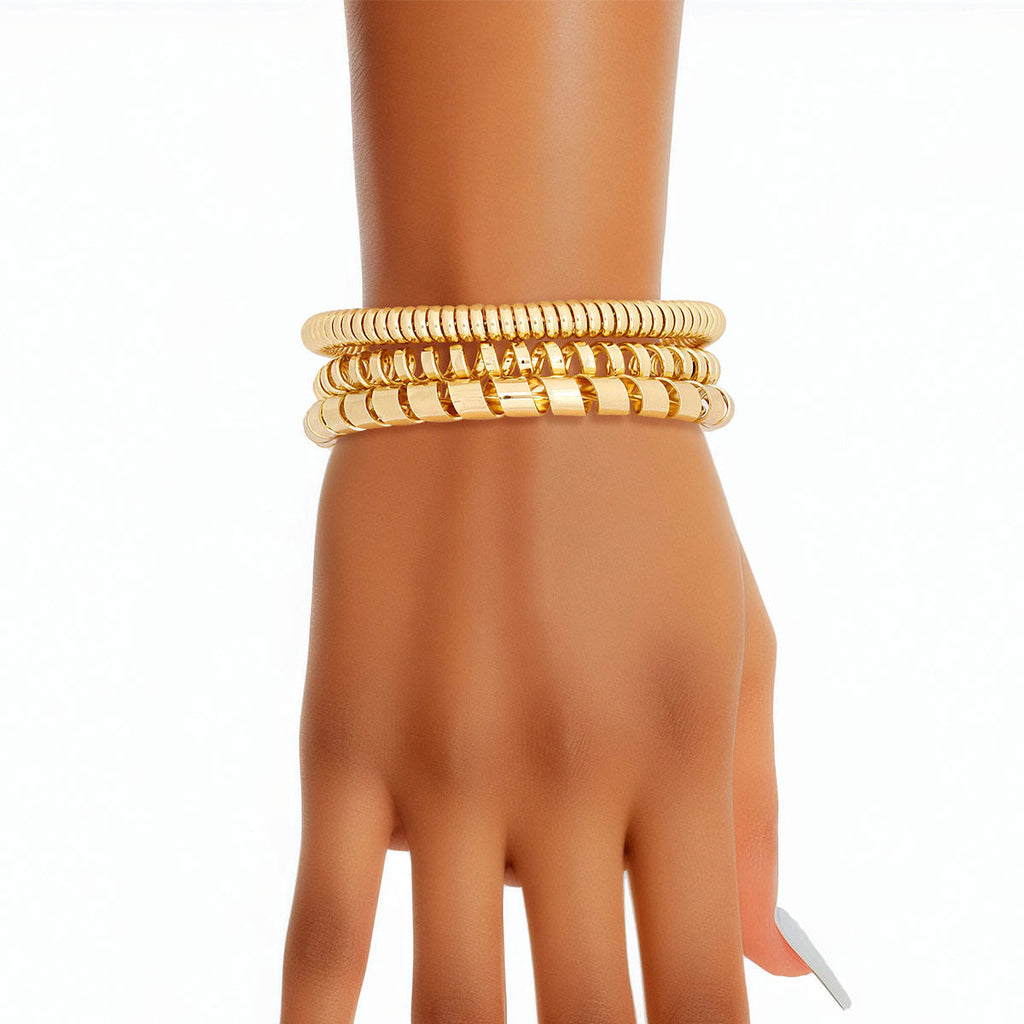 Women’s Gold Coiled Cuff Bracelets 3-Piece Set Stylish Statement Jewelry