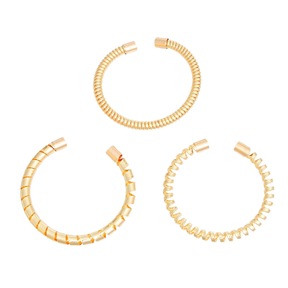 Women’s Gold Coiled Cuff Bracelets 3-Piece Set Stylish Statement Jewelry