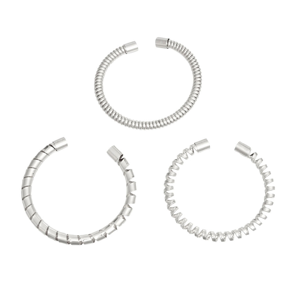 Women’s Silver Coiled Cuff Bracelets 3 Pcs Stylish Trendy Set