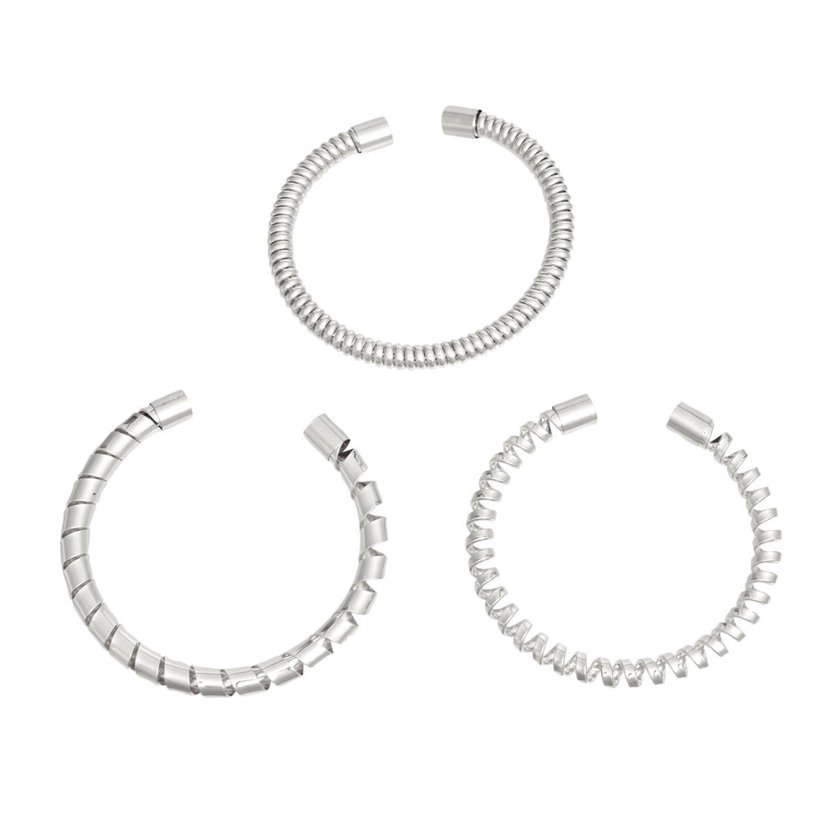 Women’s Silver Coiled Cuff Bracelets 3 Pcs Stylish Trendy Set