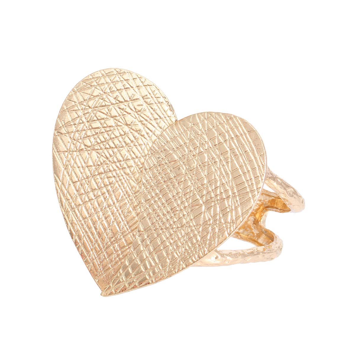 Chunky Gold Cuff Bracelet with Scratched Heart Detail – Stylish Statement Jewelry