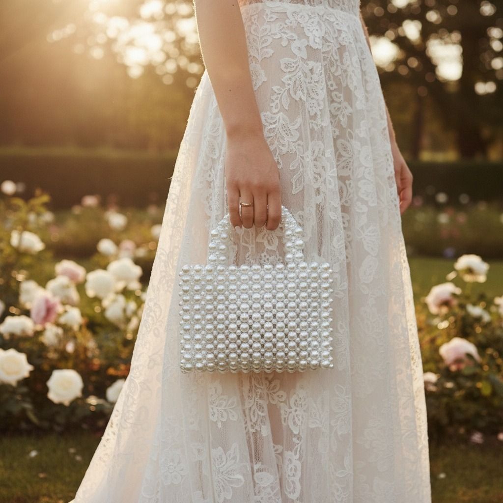 Fashion Handbag Top Handle Square White Pearl Woven Handmade Bag Stylish Chic