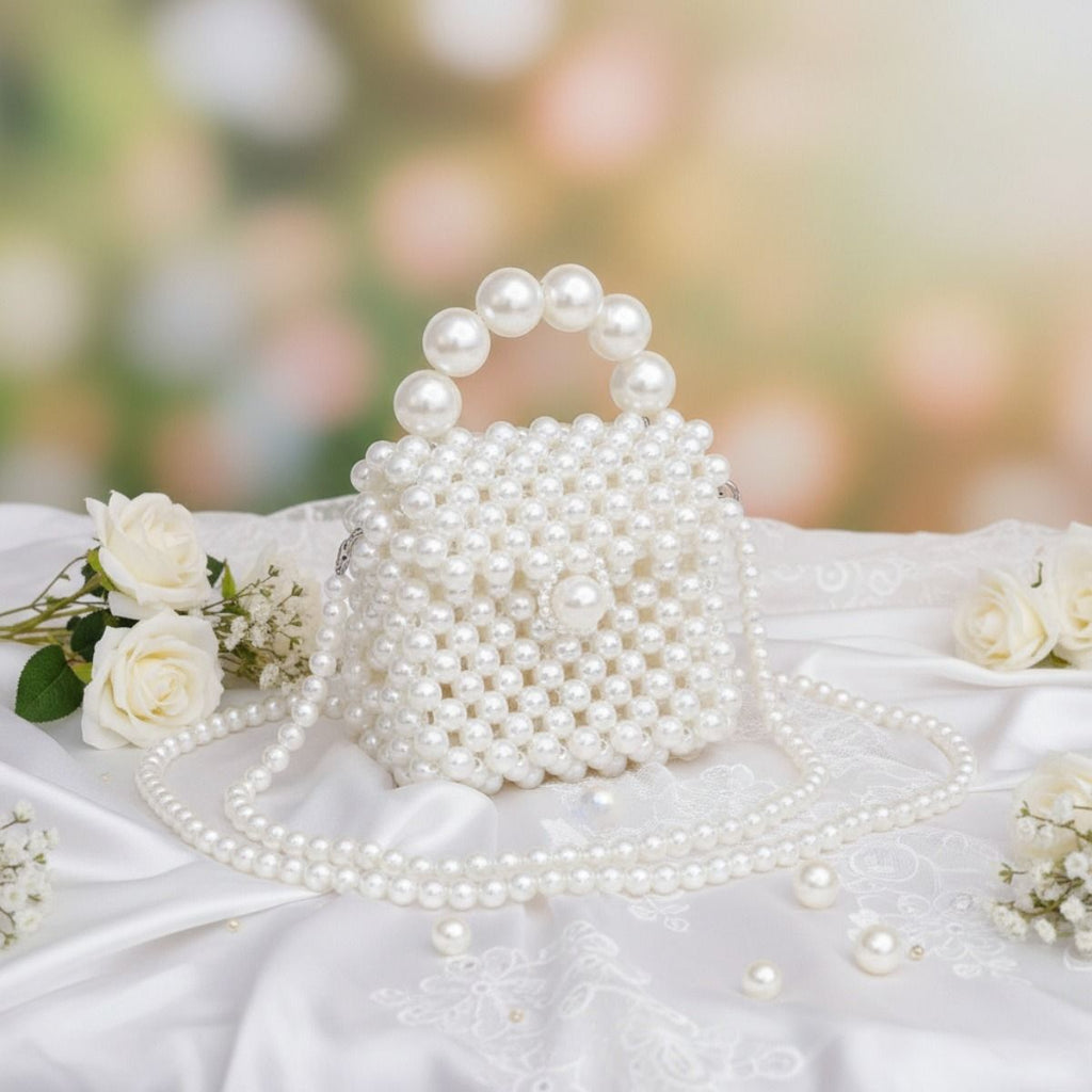Fashion Handbag Micro Top Handle White Pearl Woven Handmade Bag Stylish Chic
