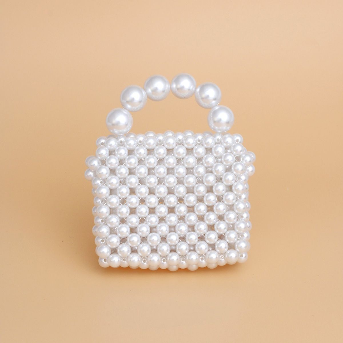 Fashion Handbag Micro Top Handle White Pearl Woven Handmade Bag Stylish Chic