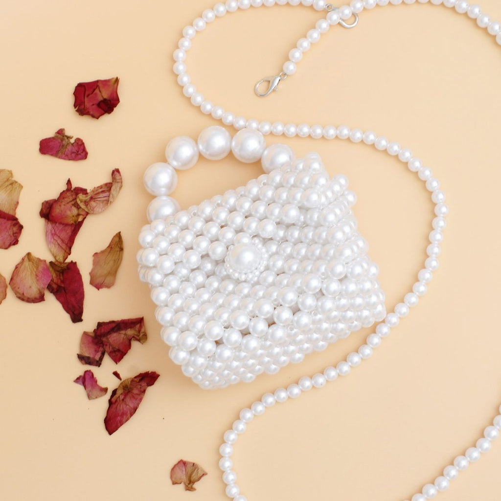 Fashion Handbag Micro Top Handle White Pearl Woven Handmade Bag Stylish Chic