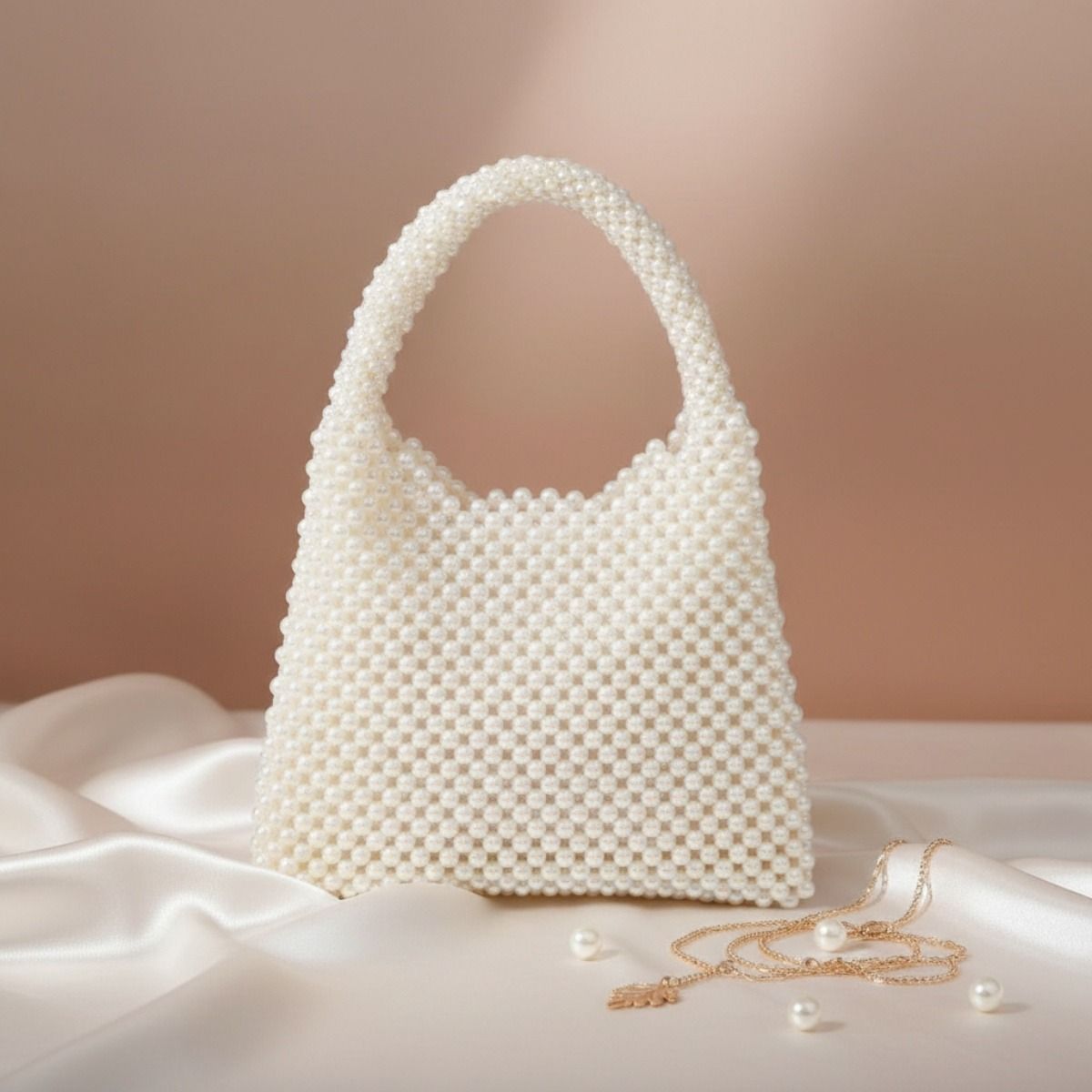 Fashion Handbag Top Handle Luxe Lady Cream Pearl Hollywood Chic