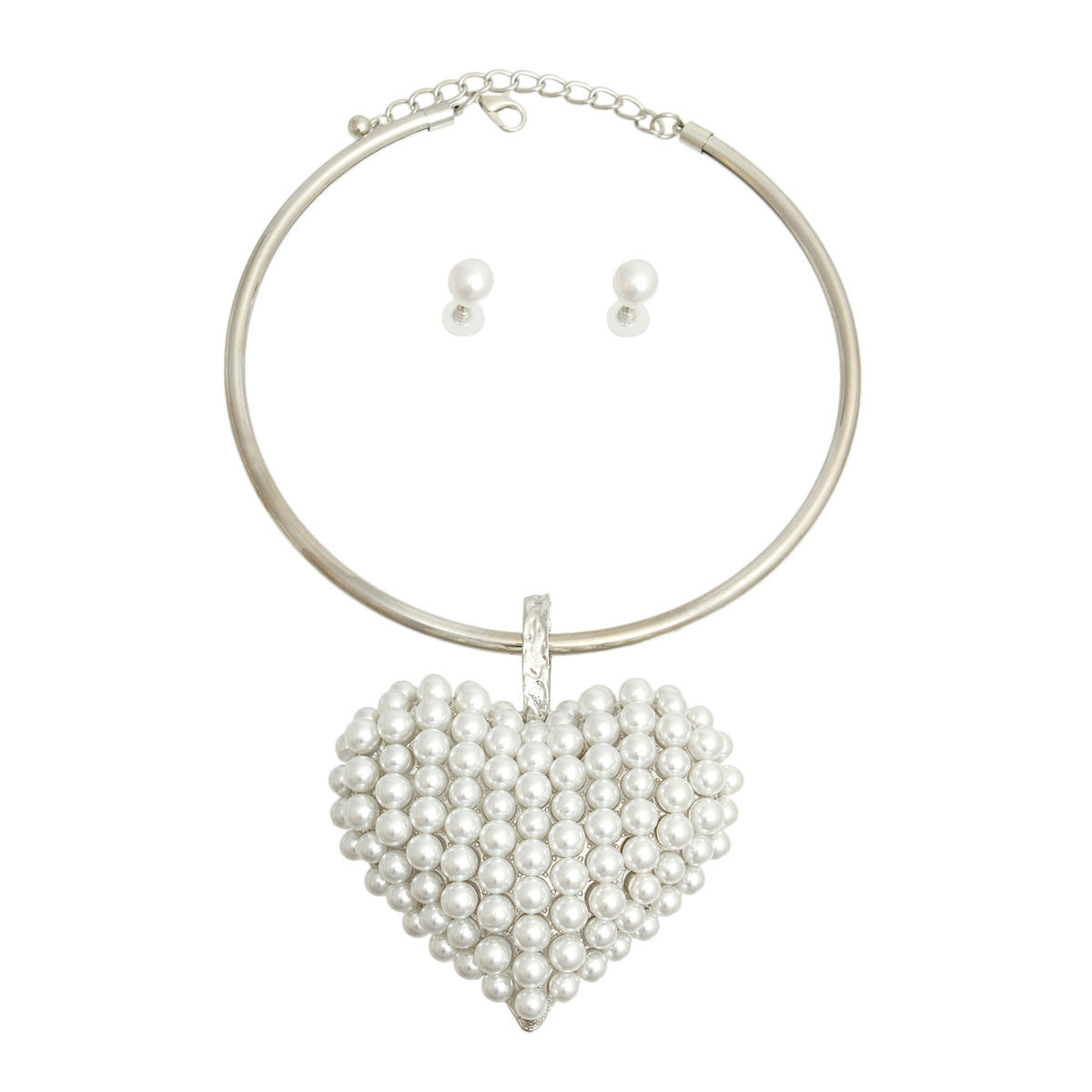 Chunky Statement Necklace White Pearl Domed Heart Stylish Jewelry