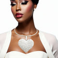 Chunky Statement Necklace White Pearl Domed Heart Stylish Jewelry
