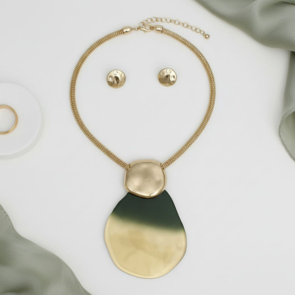 Teardrop Pendant Necklace Green Ombre Organic Stylish Statement Jewelry