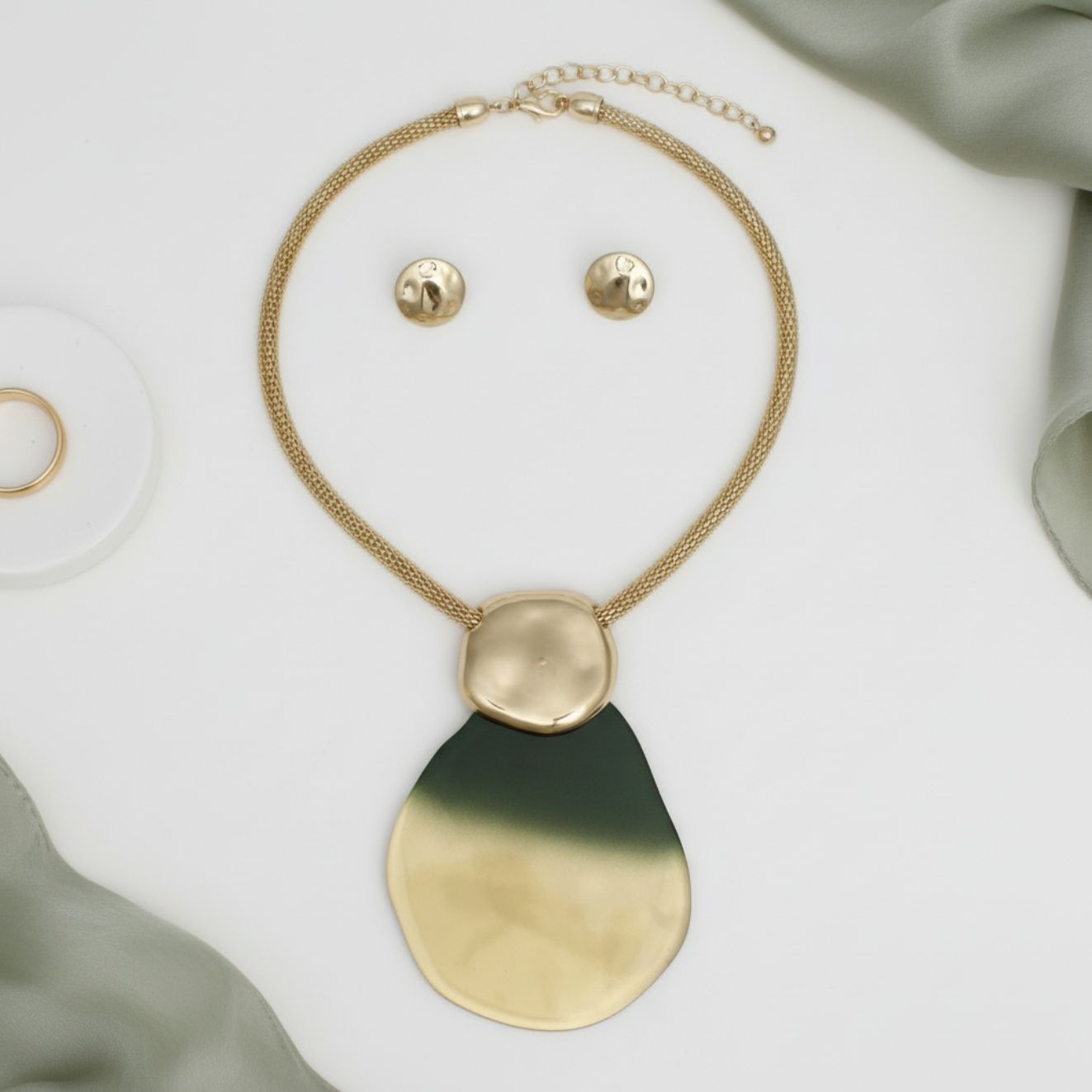Teardrop Pendant Necklace Green Ombre Organic Stylish Statement Jewelry