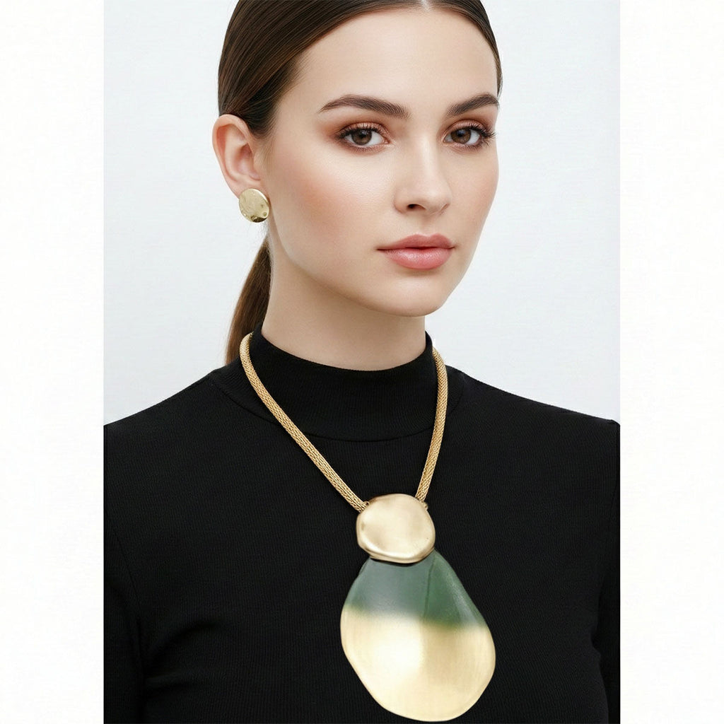Teardrop Pendant Necklace Green Ombre Organic Stylish Statement Jewelry