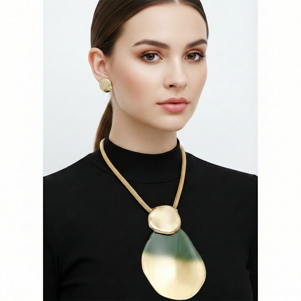 Teardrop Pendant Necklace Green Ombre Organic Stylish Statement Jewelry