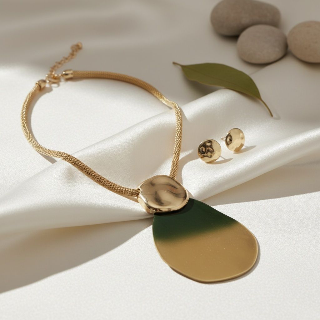 Teardrop Pendant Necklace Green Ombre Organic Stylish Statement Jewelry