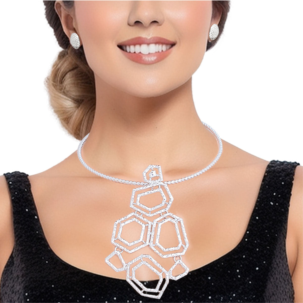 Pendant Necklace Silver Geometric Stylish Statement Jewelry for Women