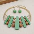 Women’s Green Wood Choker Necklace Set Stylish Casual Jewelry