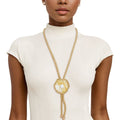 Bolo Necklace Brown Stone Pearl Set Stylish Statement Jewelry for Women