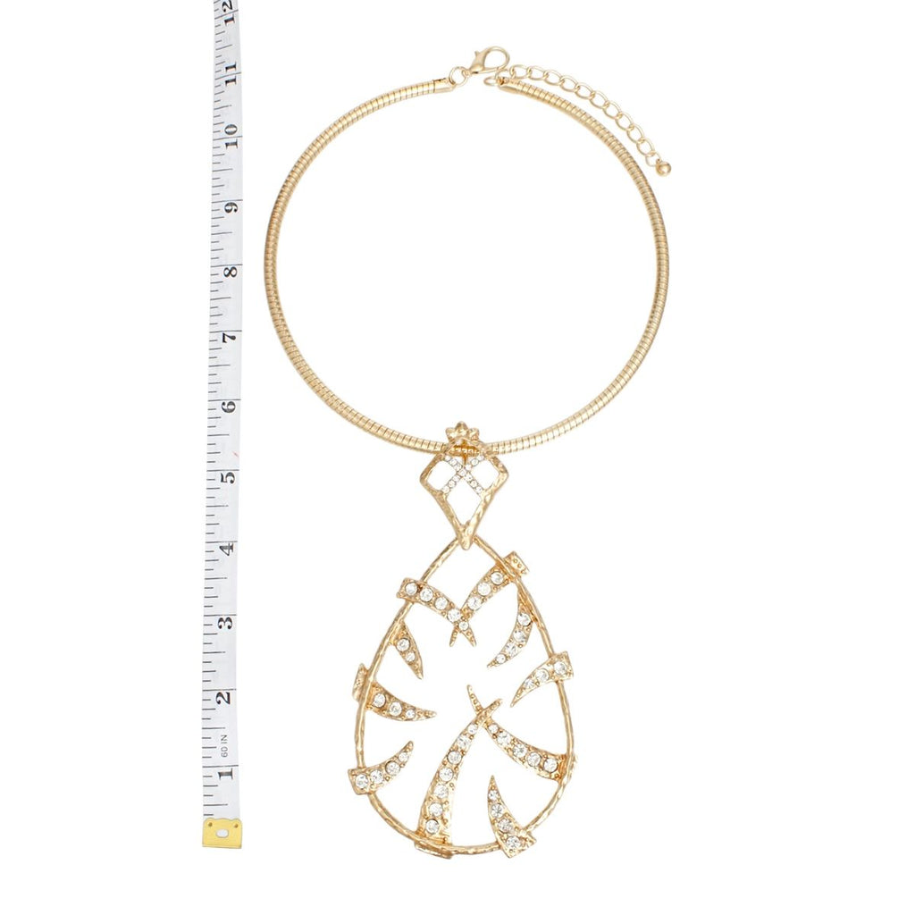 Statement Necklace Gold Spiked Teardrop Pendant Collar for Women
