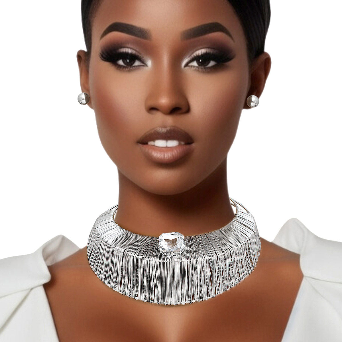 Women’s Silver Wide Rigid Armor Choker Necklace Stylish Statement Jewelry