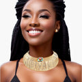 Statement Choker Necklace Gold Crystal Wide Rigid Armor Set for Women Stylish Jewelry